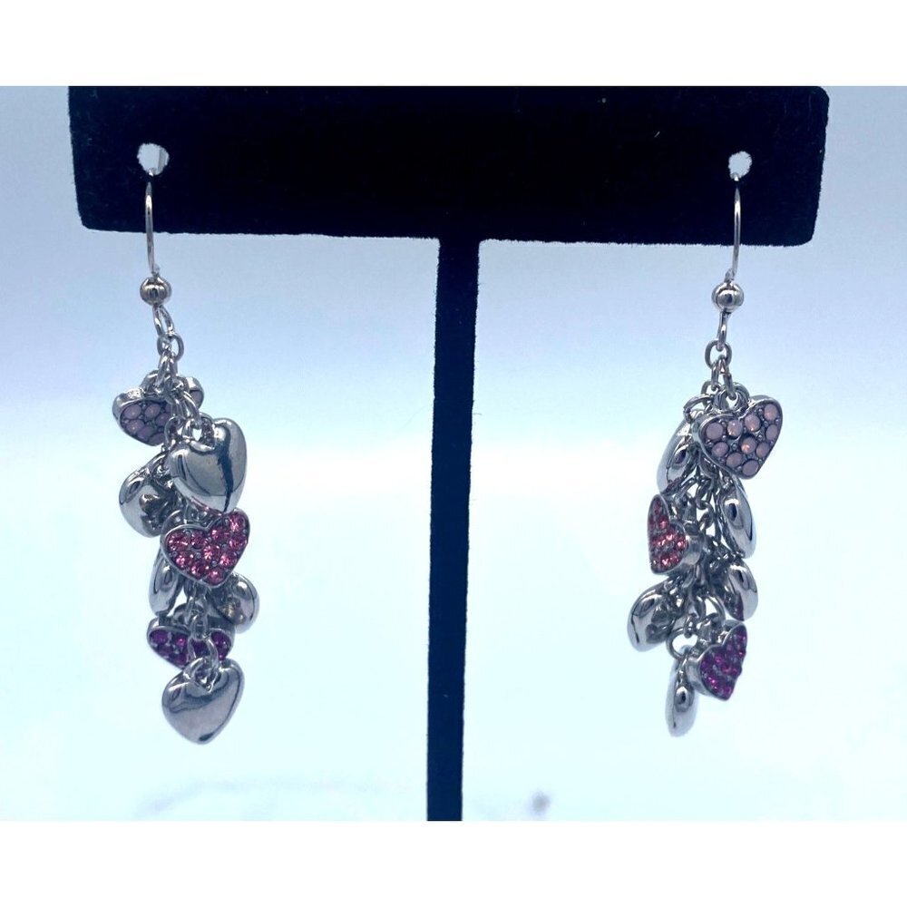 Holiday Lane Silver-tone Pave Rhinestone Heart Shaky Charm Linear Drop Earrings - Picture 6 of 8
